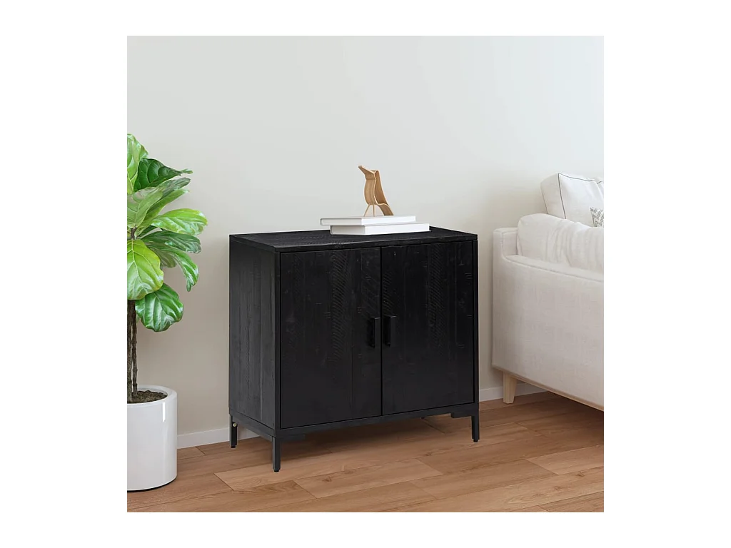 Buffet Noir 75x35x70 cm Bois de pin massif