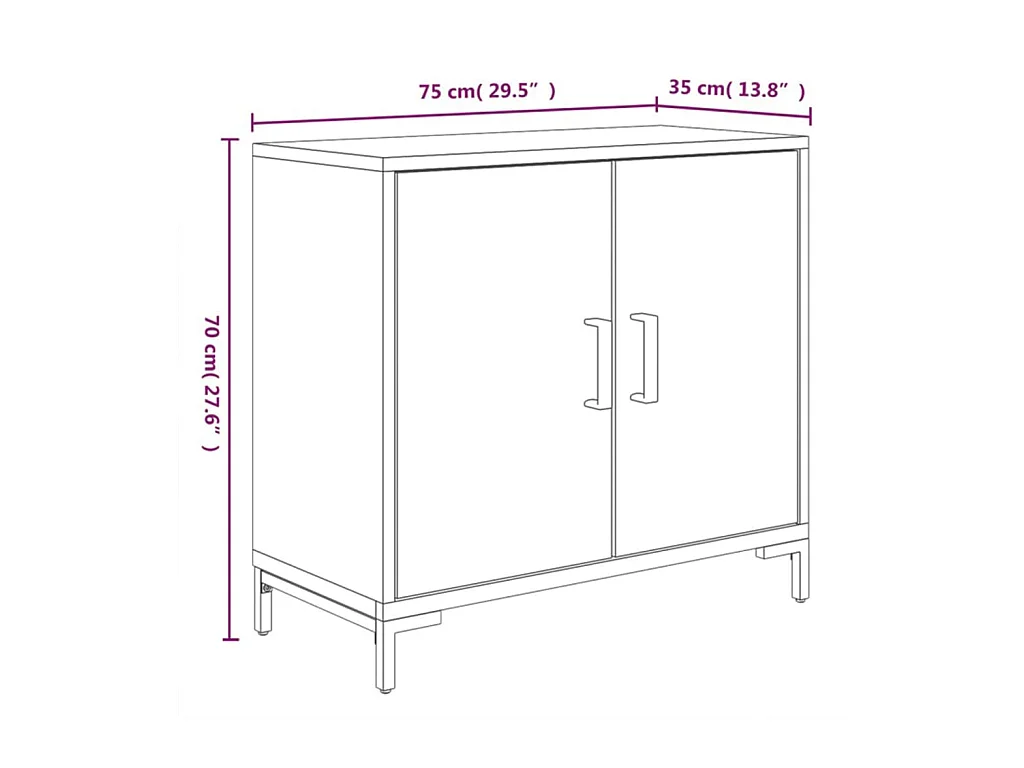Buffet Noir 75x35x70 cm Bois de pin massif