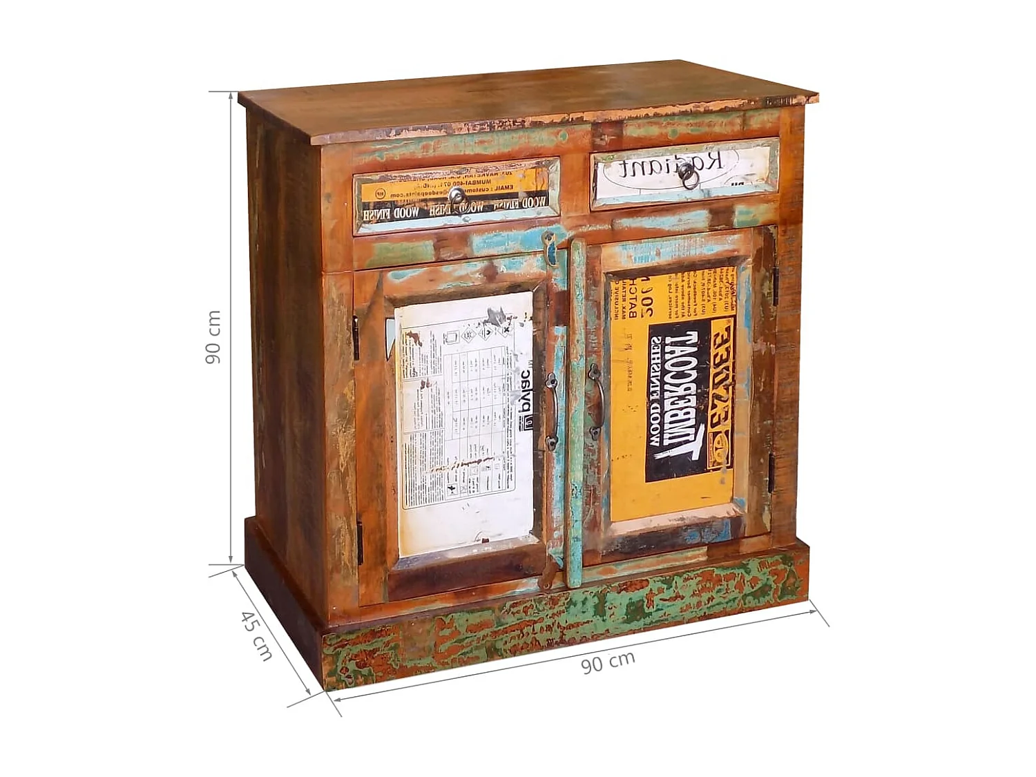 Placard vintage avec 2 tiroirs 2 portes Bois massif récupéré