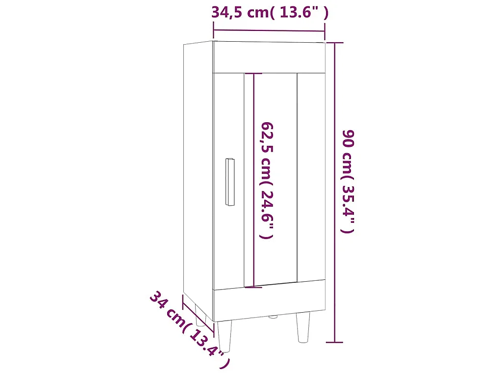 Dressoir 34,5x34x90 cm bewerkt hout betongrijs