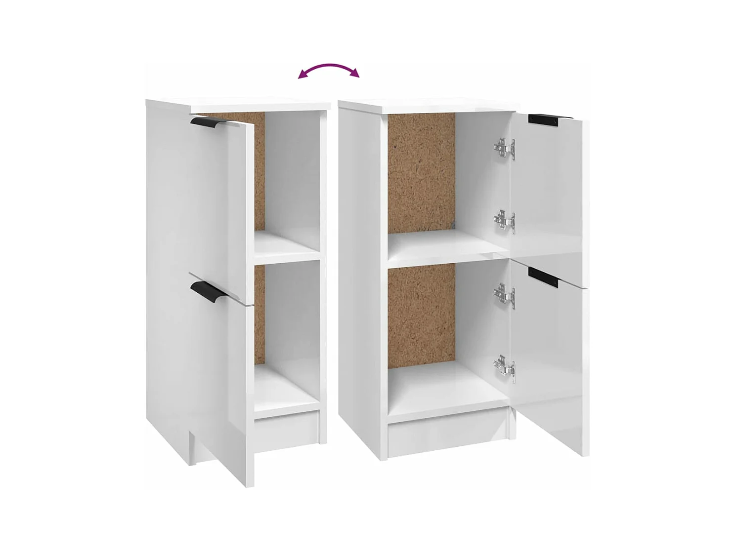 Dressoirs 2 st 30x30x70 cm bewerkt hout hoogglans wit