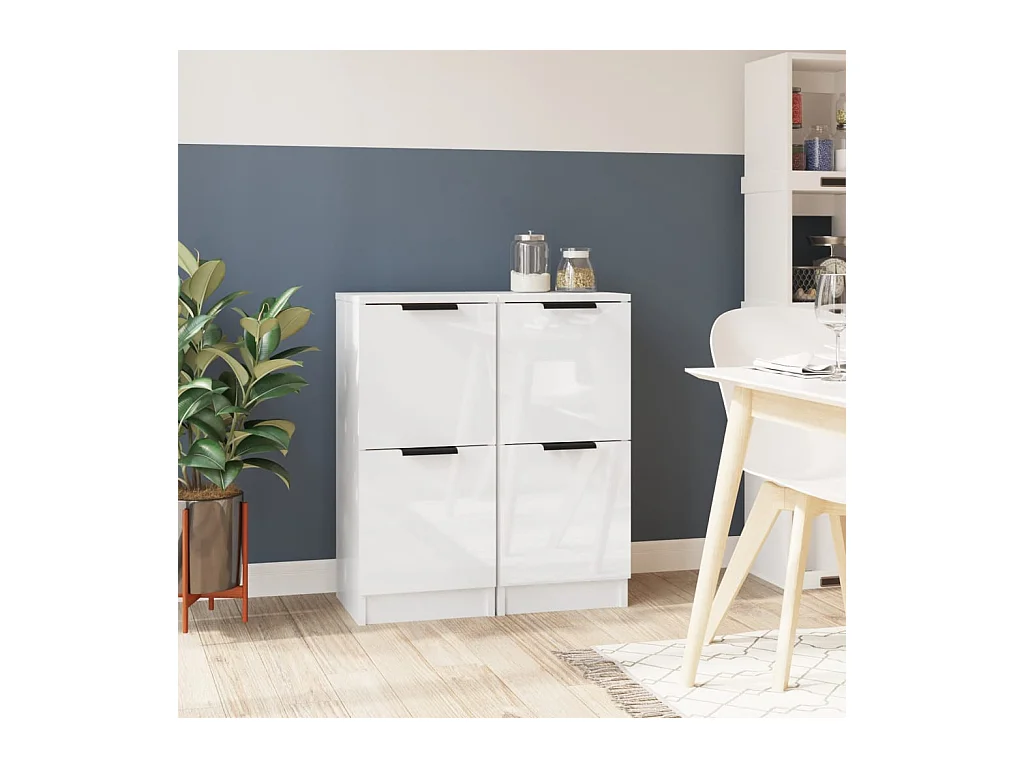 Buffets 2 pcs Blanc brillant 30x30x70 cm Bois d'ingénierie