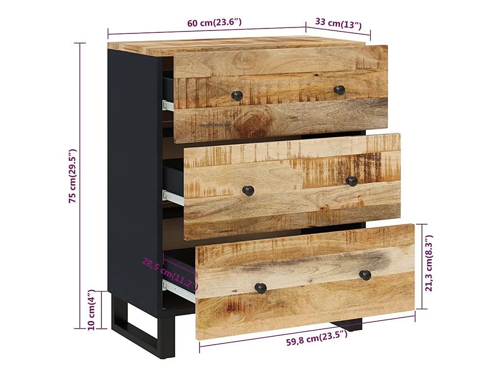 Buffet 60x33x75 cm Bois massif de manguier