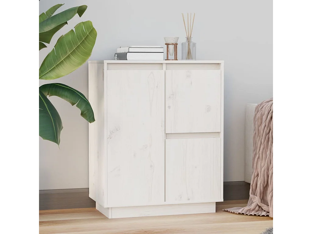 Buffet Blanc 60x34x75 cm Bois massif de pin