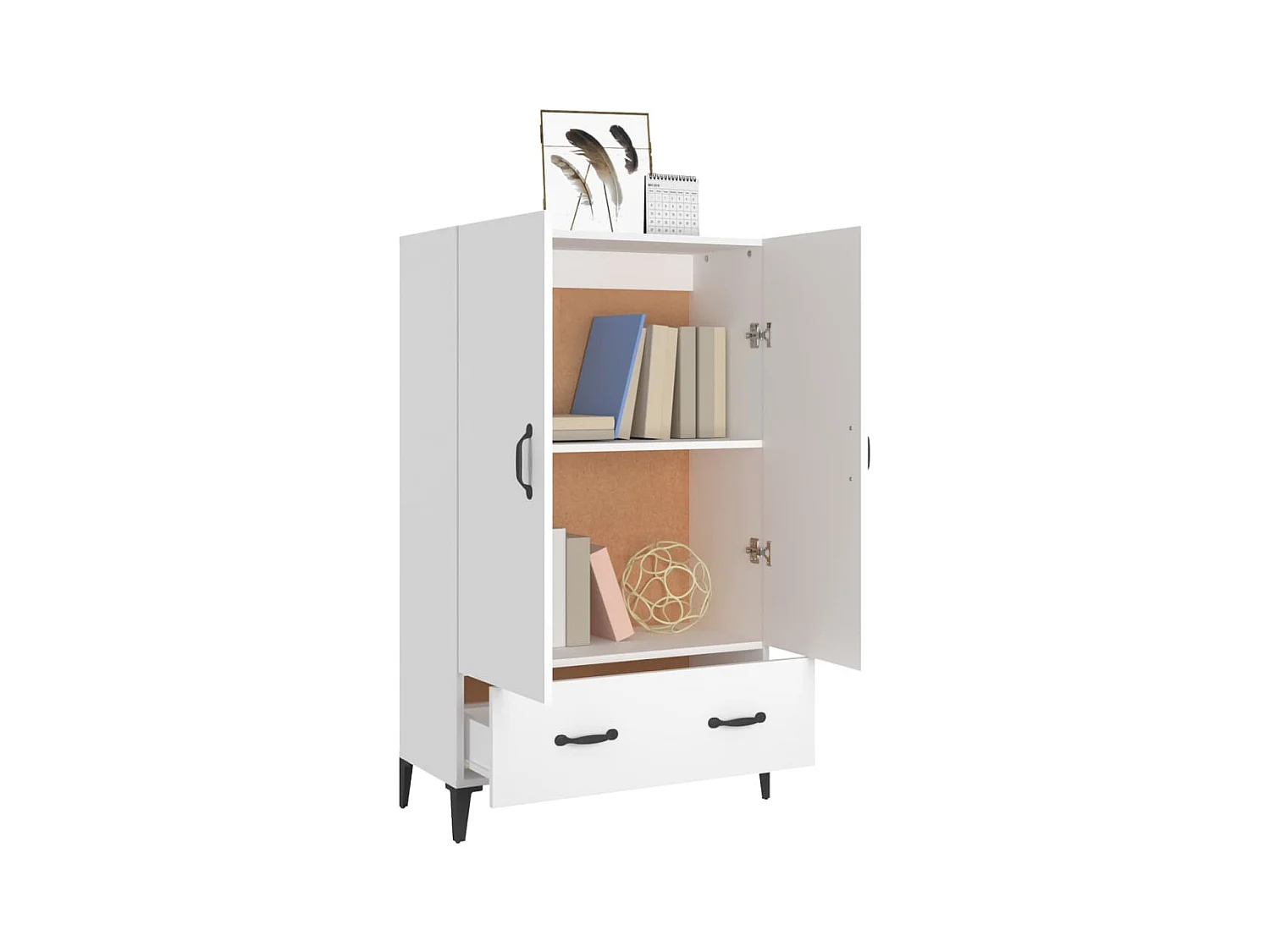 Hoge kast 70x31x115 cm bewerkt hout wit