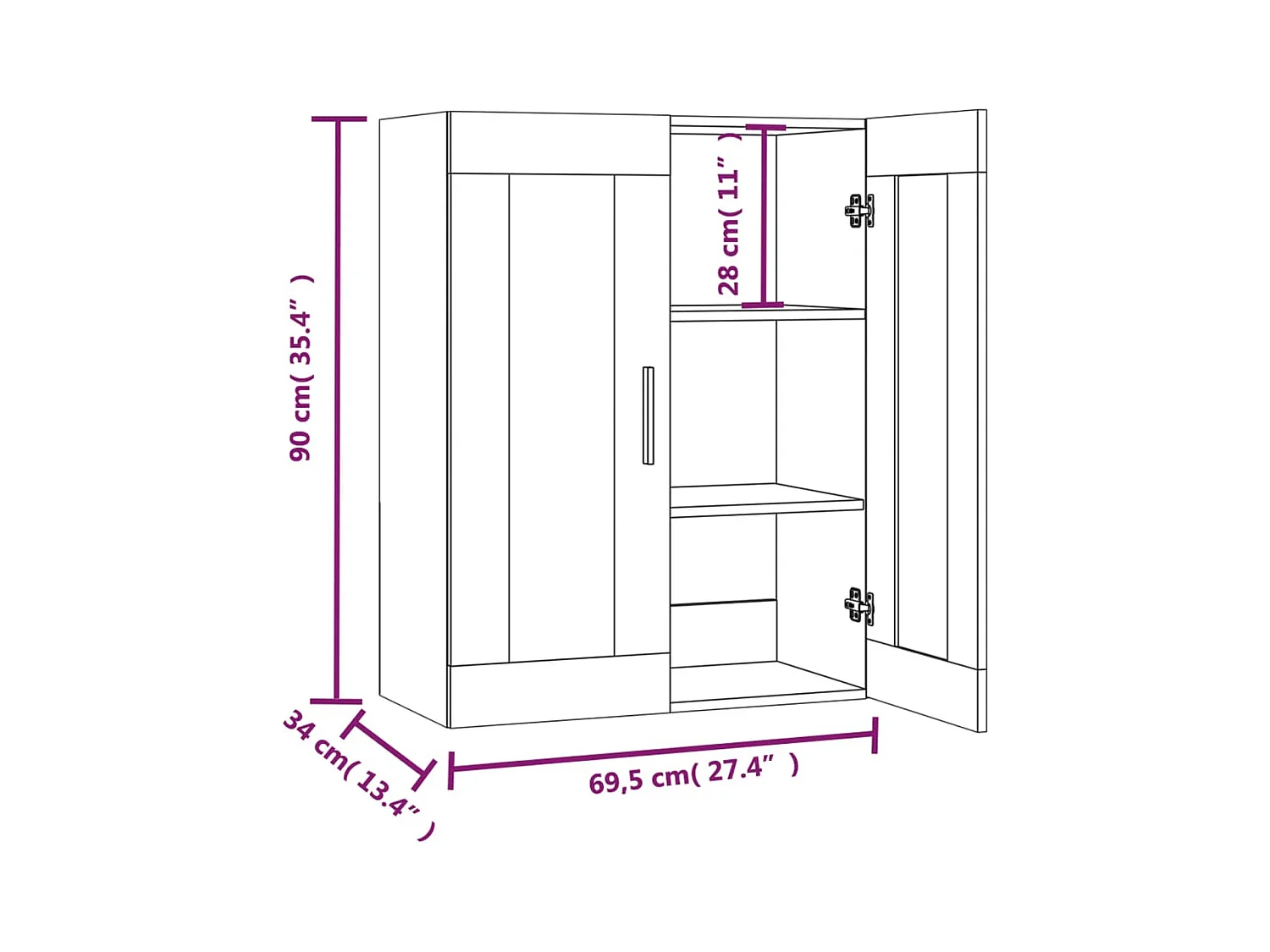 Armoire murale suspendue Chêne marron 69,5x34x90 cm