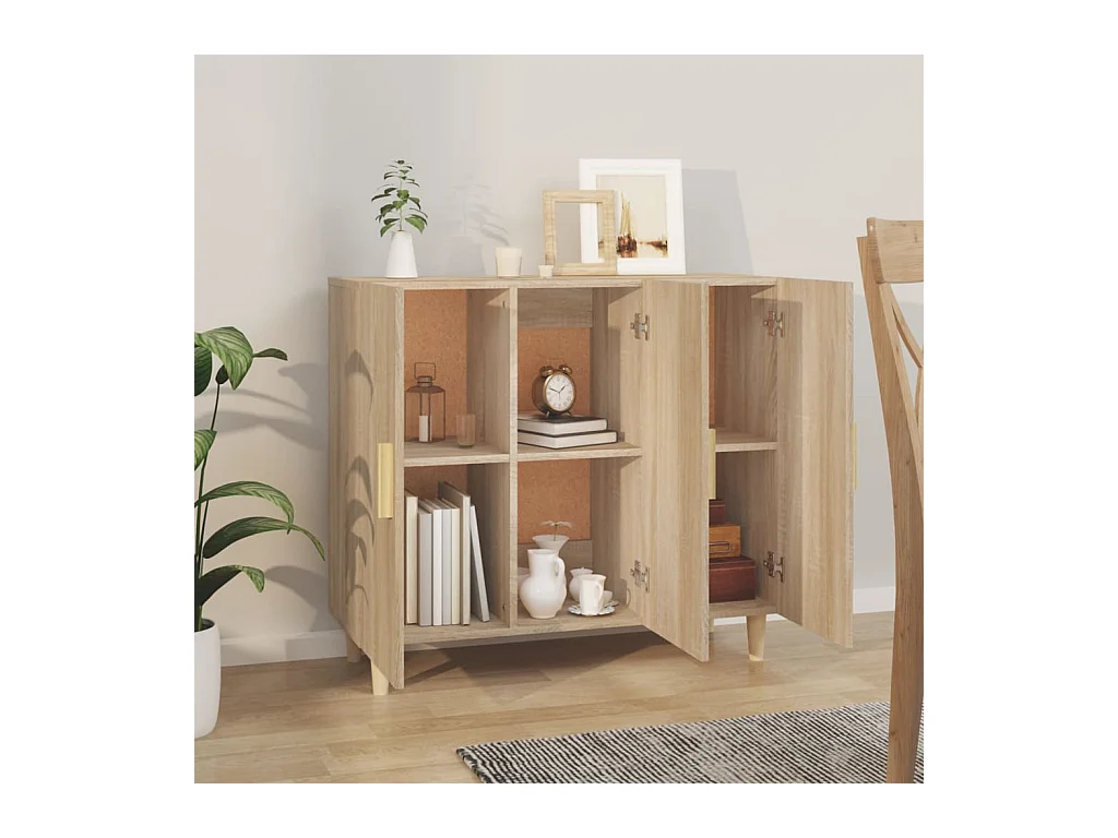 Dressoir 90x34x80 cm bewerkt hout sonoma eikenkleurig