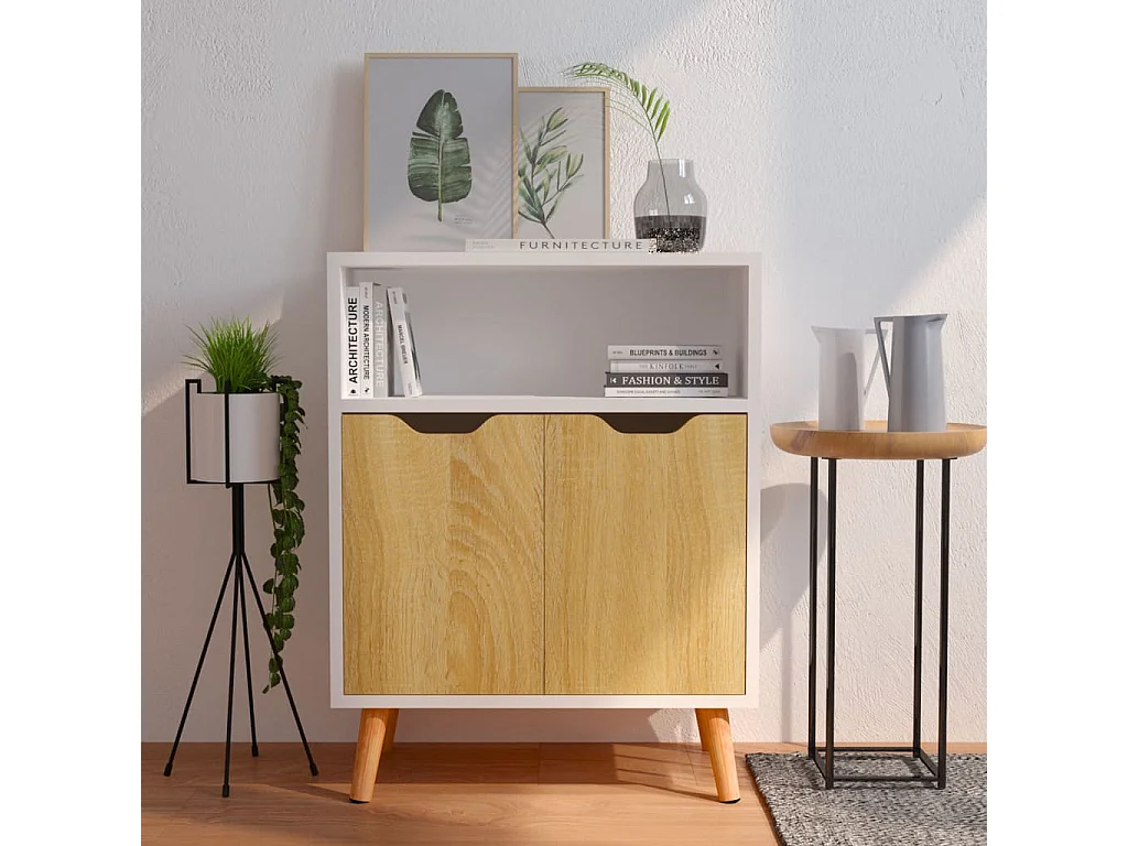 Buffet blanc et chêne sonoma 60x30x72 cm bois d'ingénierie