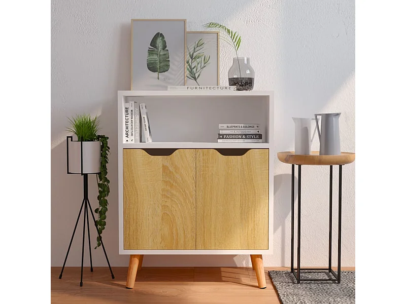 Credenza Bianca e Rovere Sonoma 60x30x72cm in Legno Multistrato