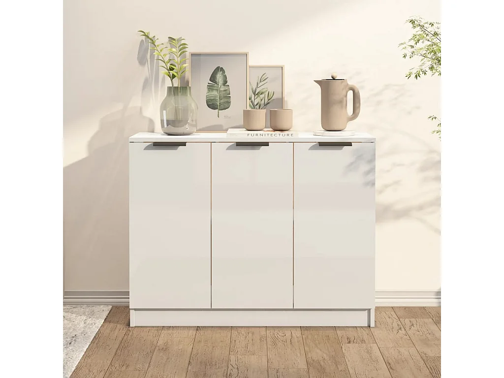 Credenza Bianco Lucido 90,5x30x70 cm in Legno Multistrato