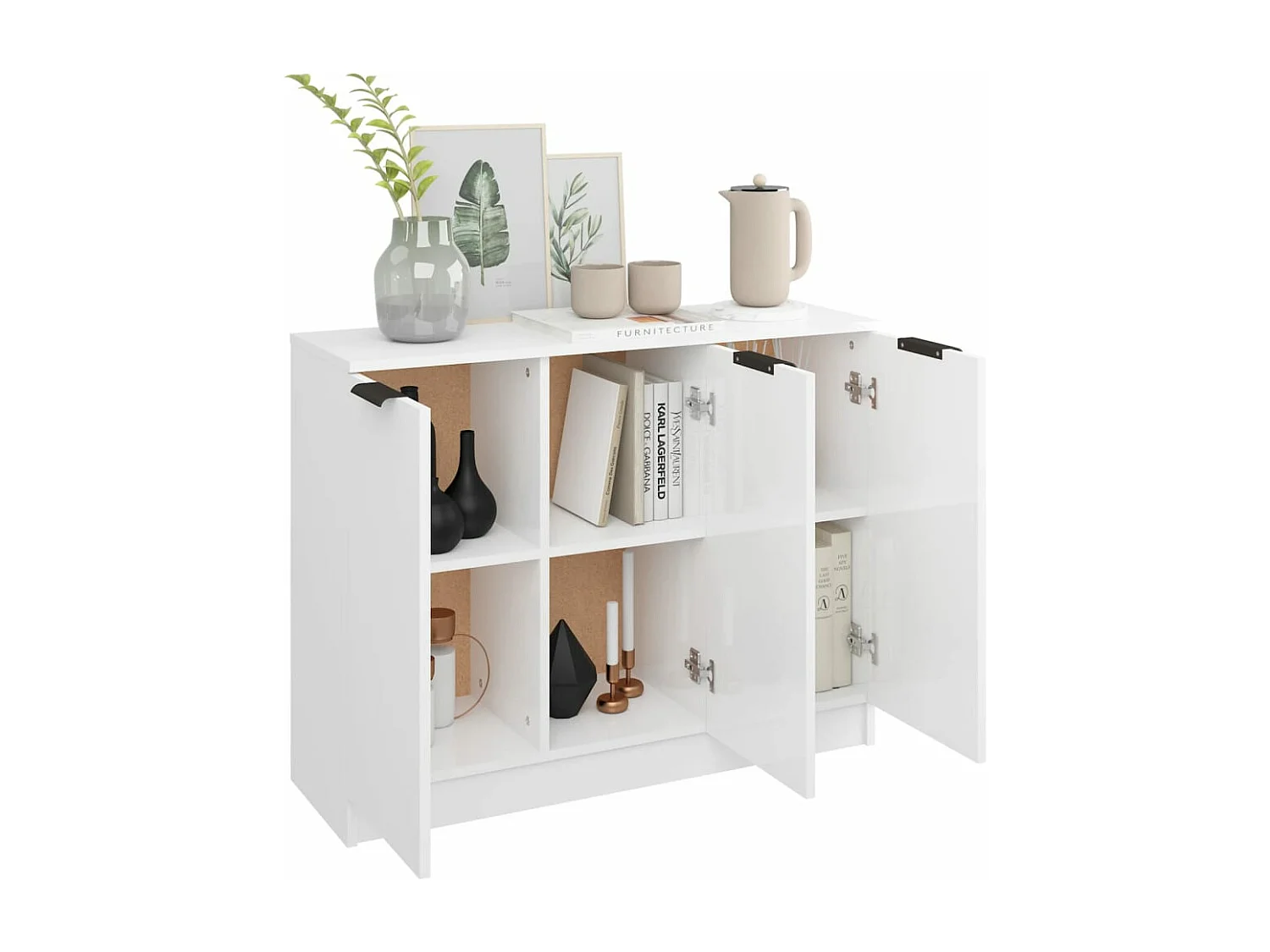 Credenza Bianco Lucido 90,5x30x70 cm in Legno Multistrato