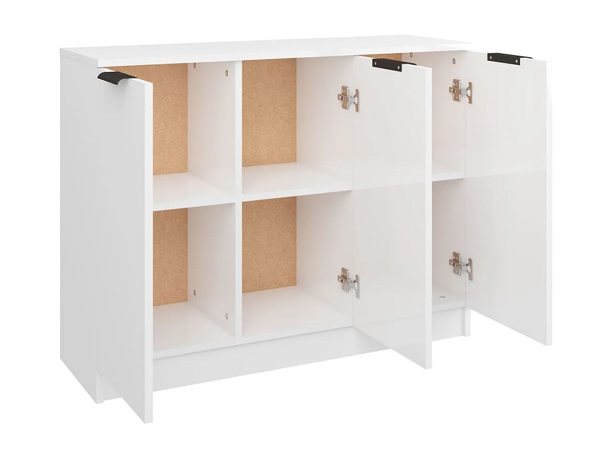 Credenza Bianco Lucido 90,5x30x70 cm in Legno Multistrato