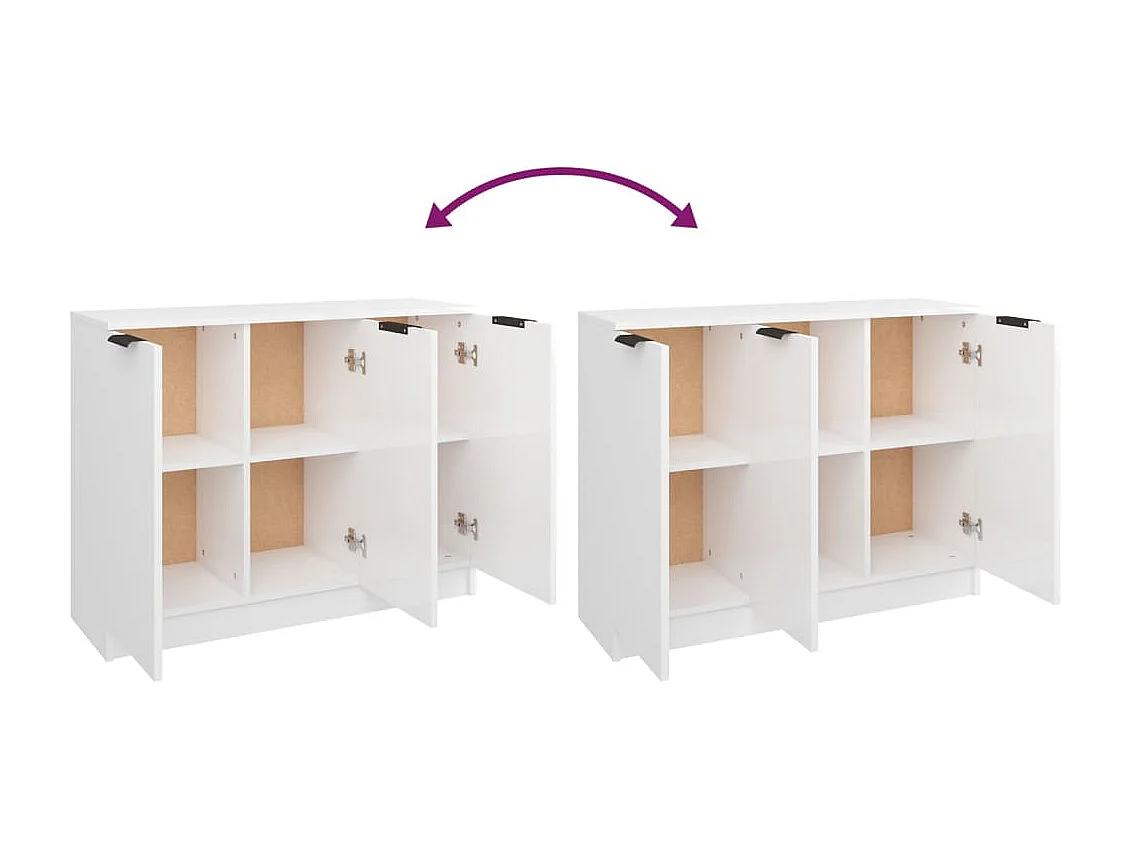Credenza Bianco Lucido 90,5x30x70 cm in Legno Multistrato