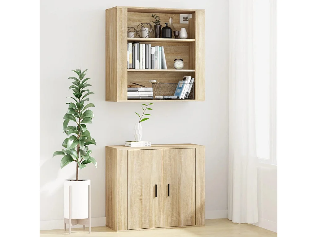Wandkast 80x33x80 cm bewerkt hout sonoma eikenkleurig