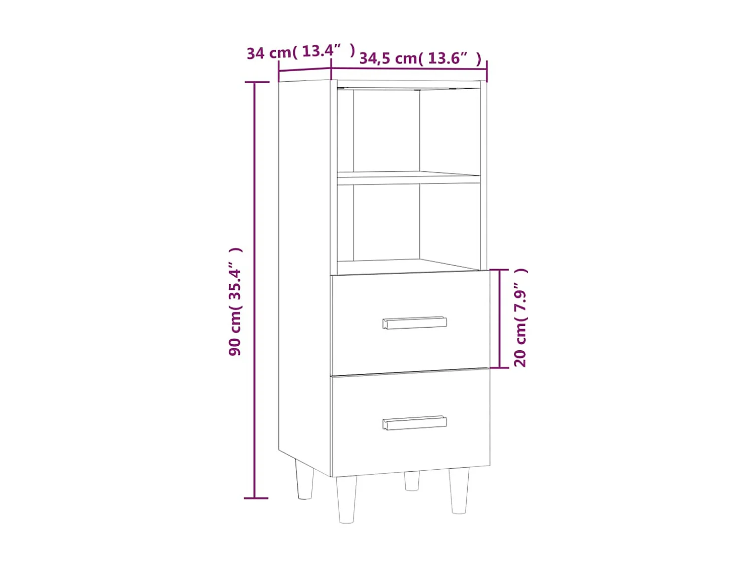 Buffet Sonoma gris 34,5x34x90 cm Bois d'ingénierie