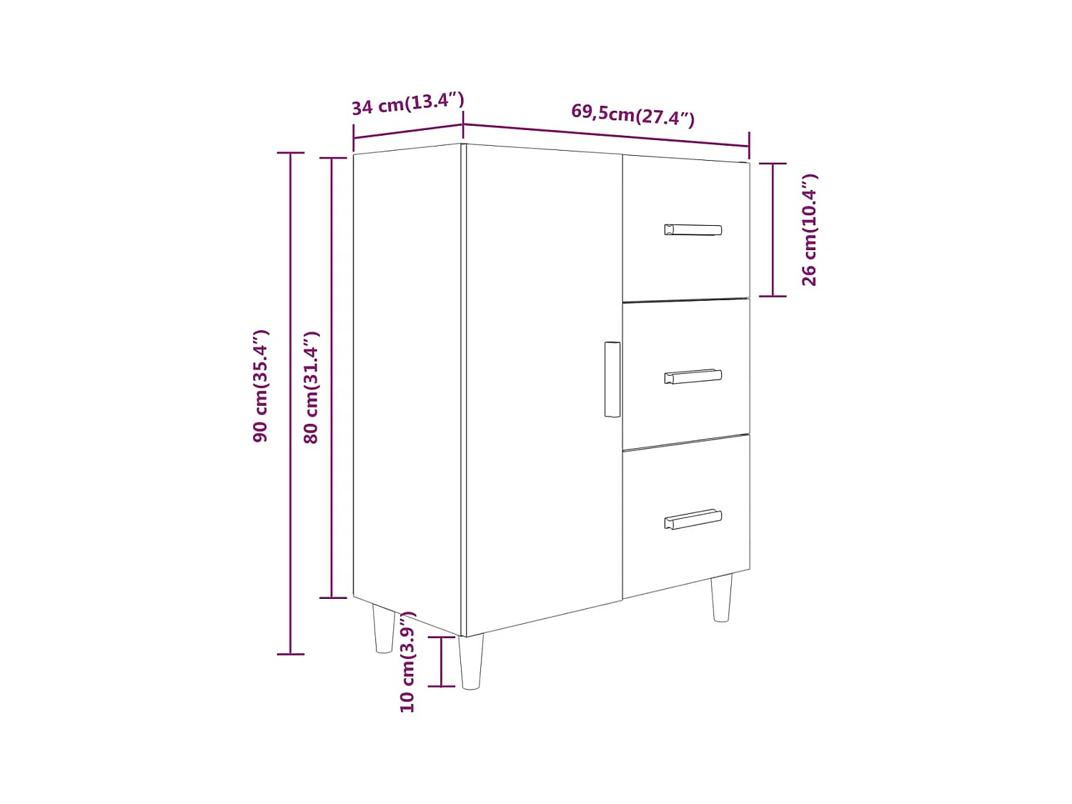 Dressoir 69,5x34x90 cm bewerkt hout sonoma eikenkleurig