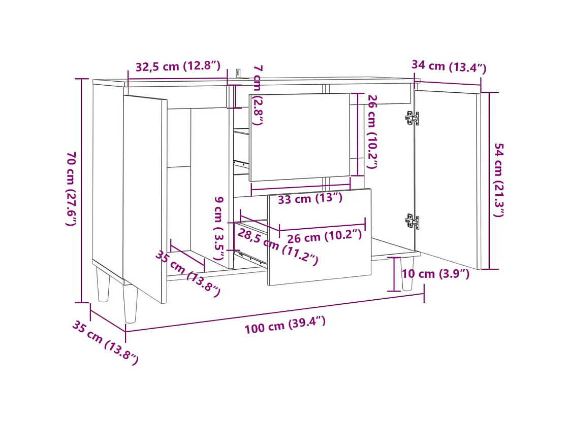 Sideboard Braun Eichen-Optik 103,5x35x70 cm Holzwerkstoff