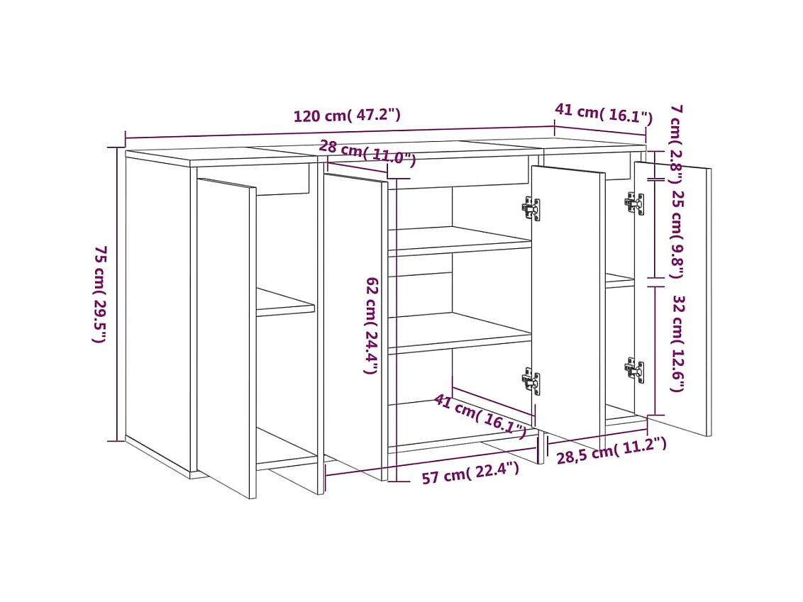 Buffet gris béton 120x41x75 cm bois d'ingénierie