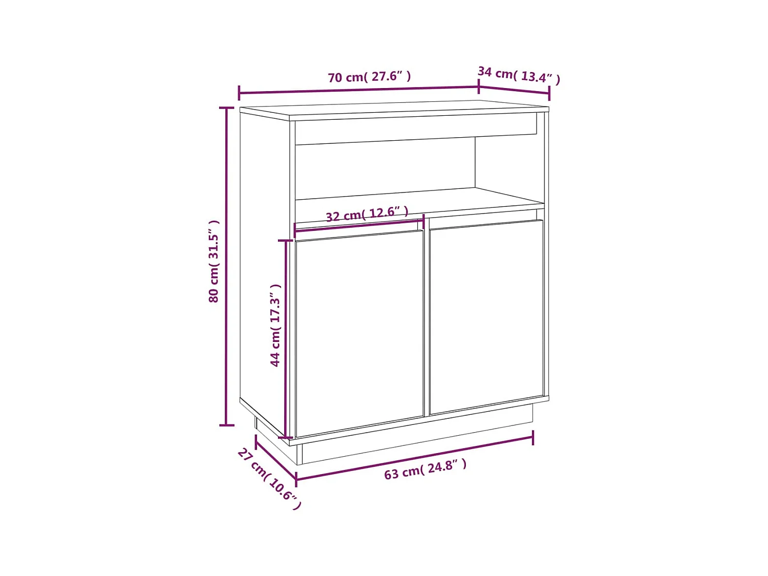 Dressoir 70x34x80 cm massief grenenhout