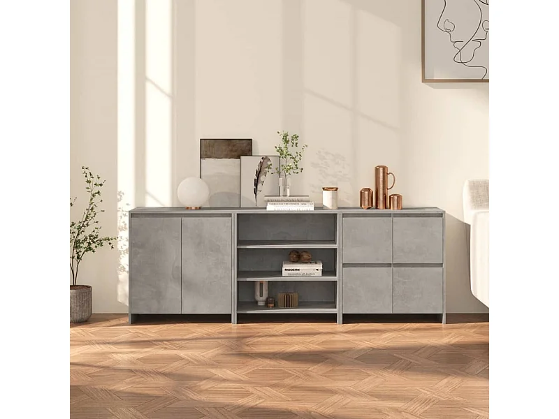 3 st Dressoirs bewerkt hout betongrijs