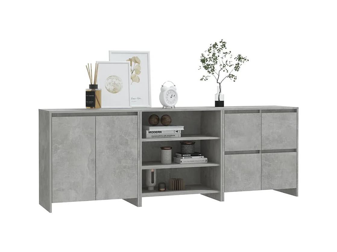 Buffets 3 pcs Gris béton Bois d'ingénierie