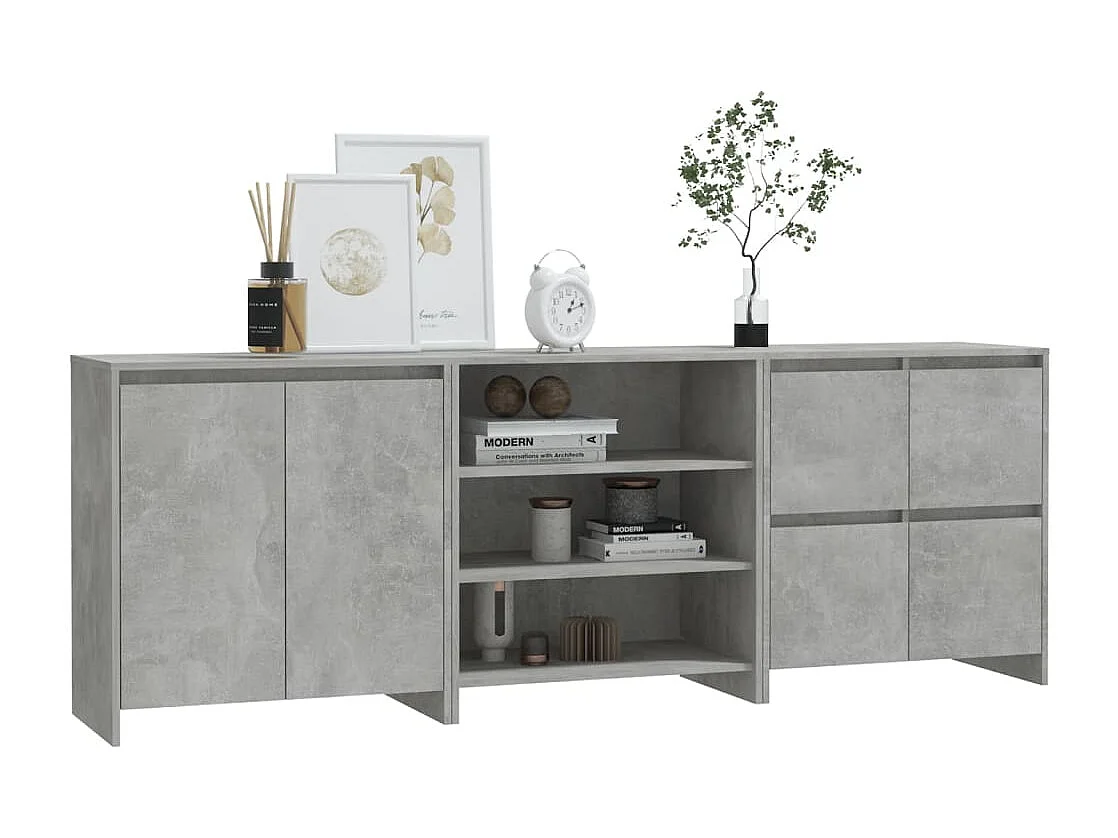 3-tlg. Sideboard Betongrau Holzwerkstoff