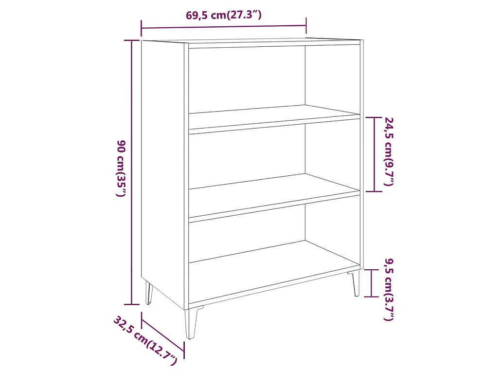 Dressoir 69,5x32,5x90 cm bewerkt hout sonoma eikenkleurig