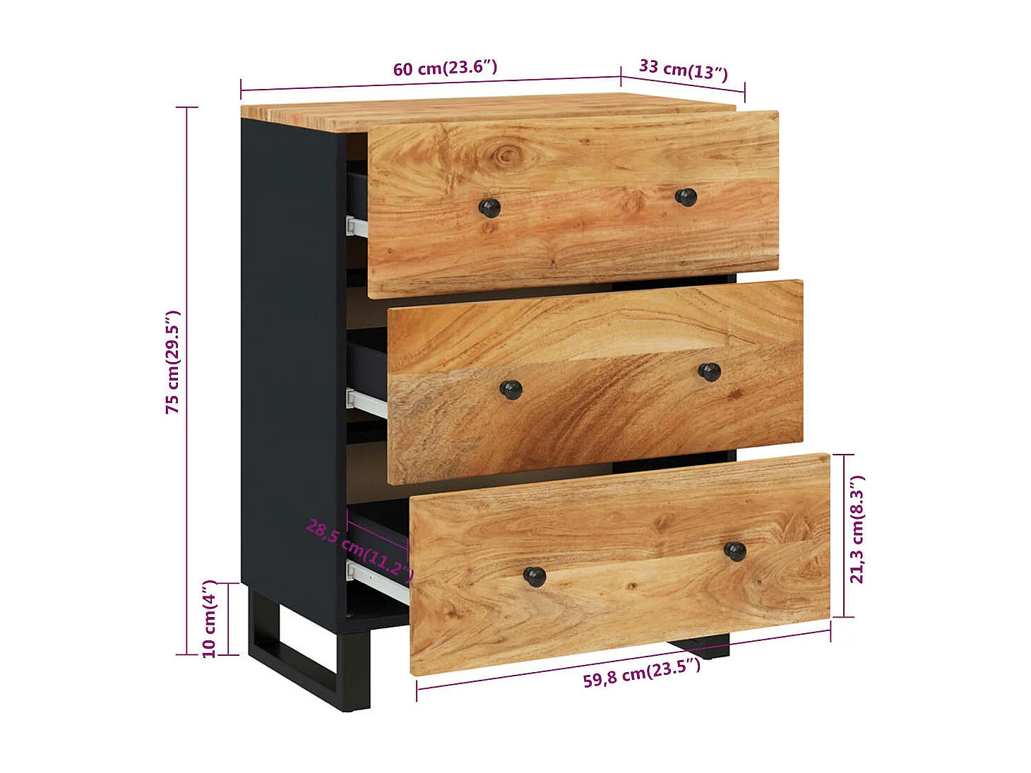 Sideboard 60x33x75 cm Massivholz Akazie