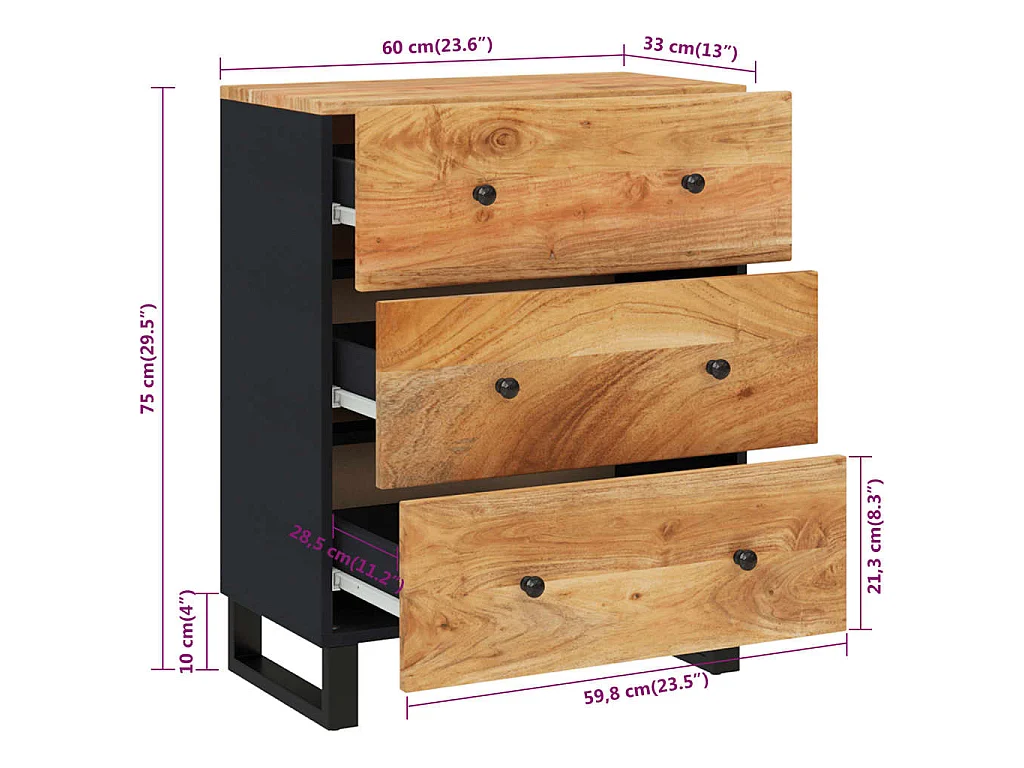 Dressoir 60x33x75 cm massief acaciahout