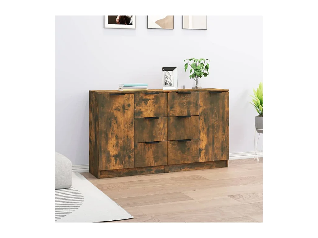 Buffets 2 pcs Chêne fumé 60x30x70 cm Bois d'ingénierie