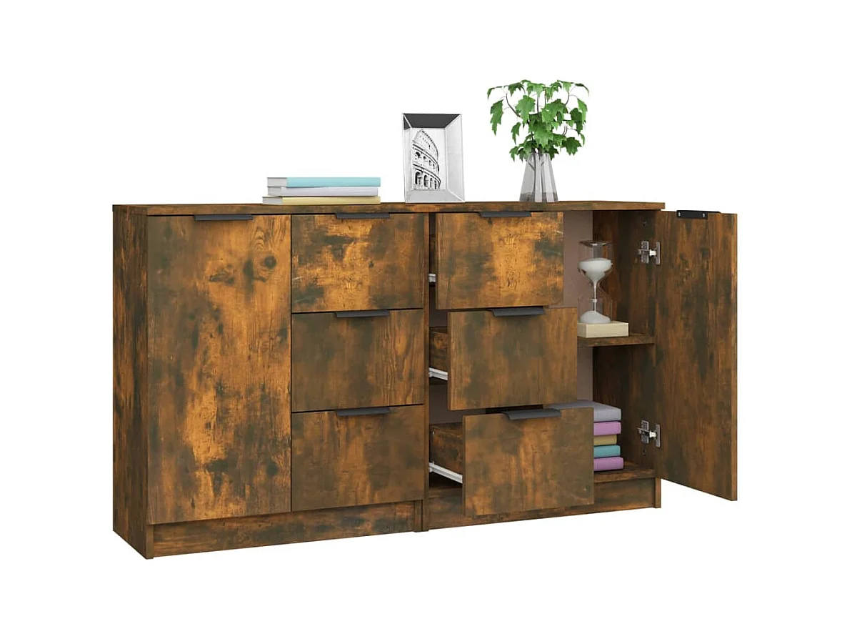 Buffets 2 pcs Chêne fumé 60x30x70 cm Bois d'ingénierie