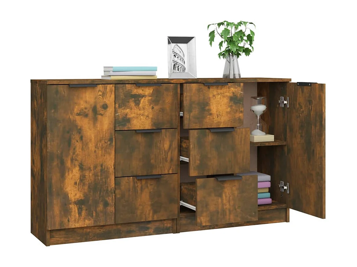 Dressoirs 2 st 60x30x70 cm bewerkt hout gerookt eikenkleurig