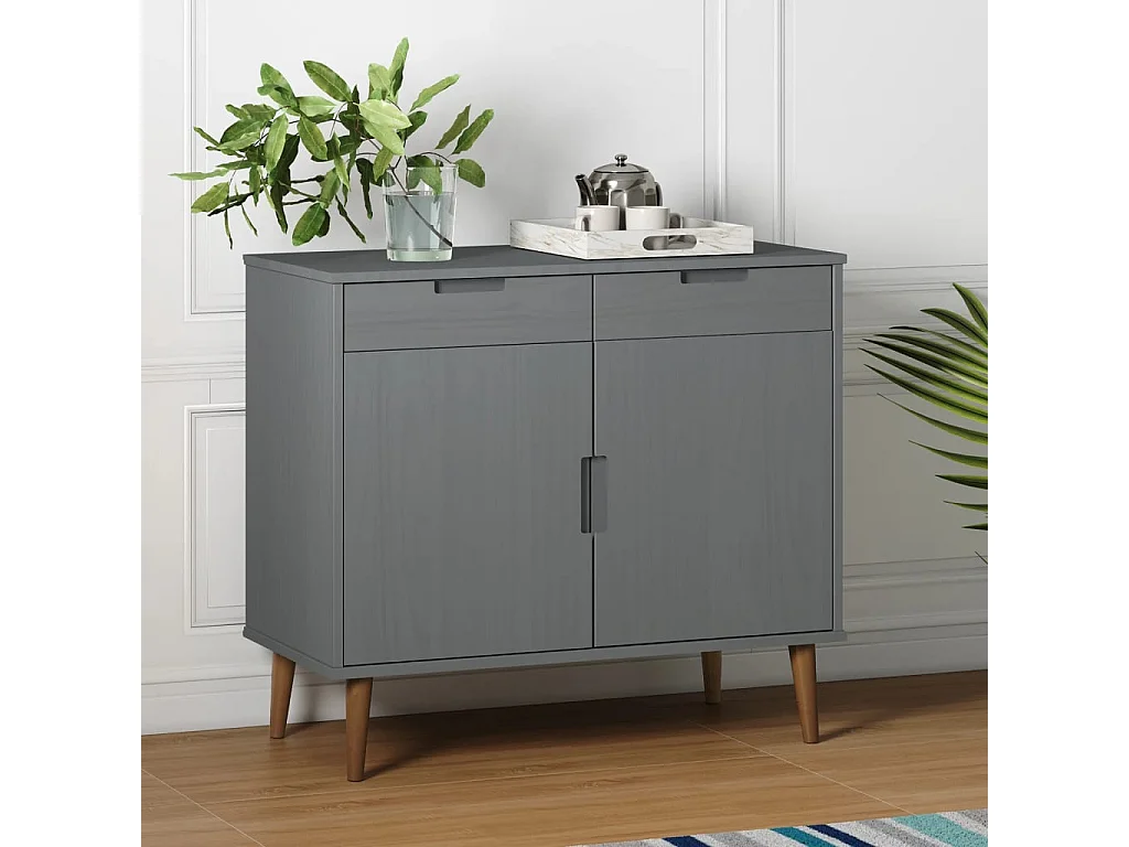 Credenza MOLDE Grigia 90x40x80 cm in Legno Massello di Pino