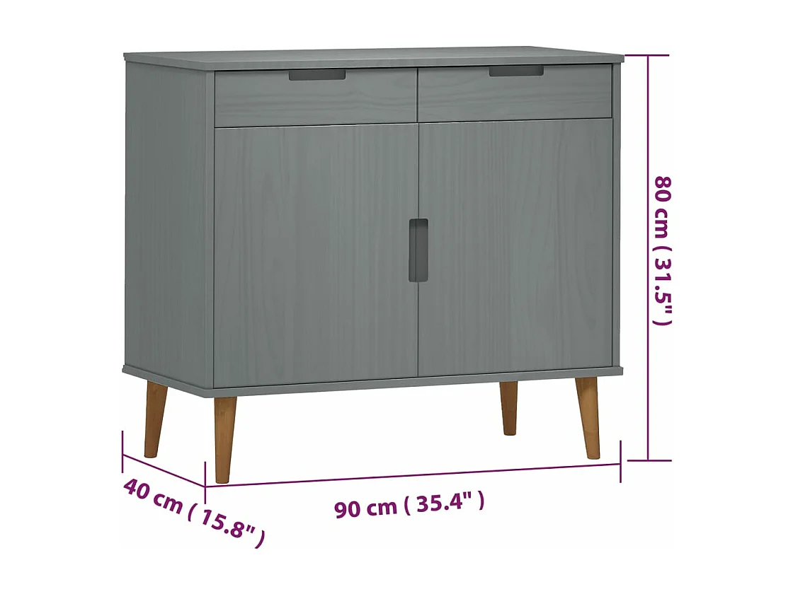 Credenza MOLDE Grigia 90x40x80 cm in Legno Massello di Pino