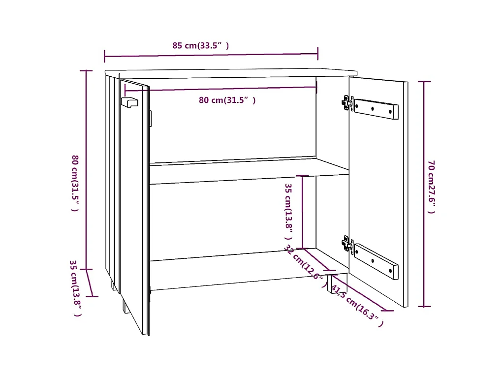 Buffet HAMAR Blanc 85x35x80 cm Bois massif de pin