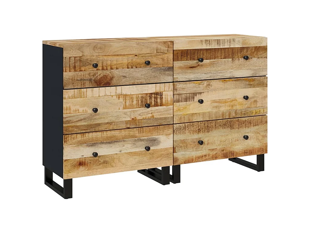 Buffets 2 pcs 60x33x75 cm Bois de manguier brut