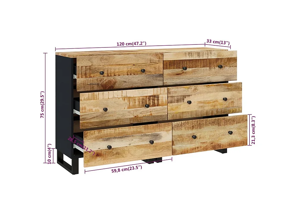 Buffets 2 pcs 60x33x75 cm Bois de manguier brut
