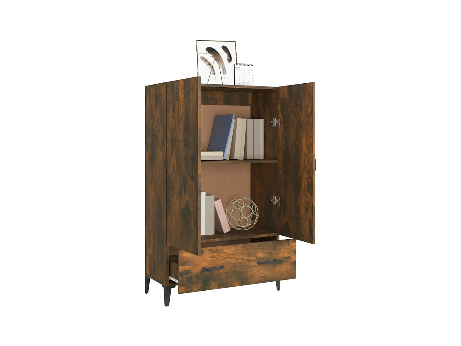 Buffet haut Chêne fumé 70x31x115 cm Bois d'ingénierie