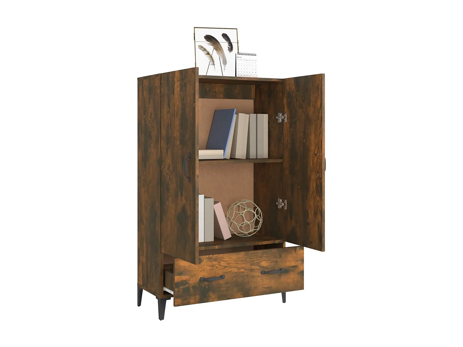 Buffet haut Chêne fumé 70x31x115 cm Bois d'ingénierie