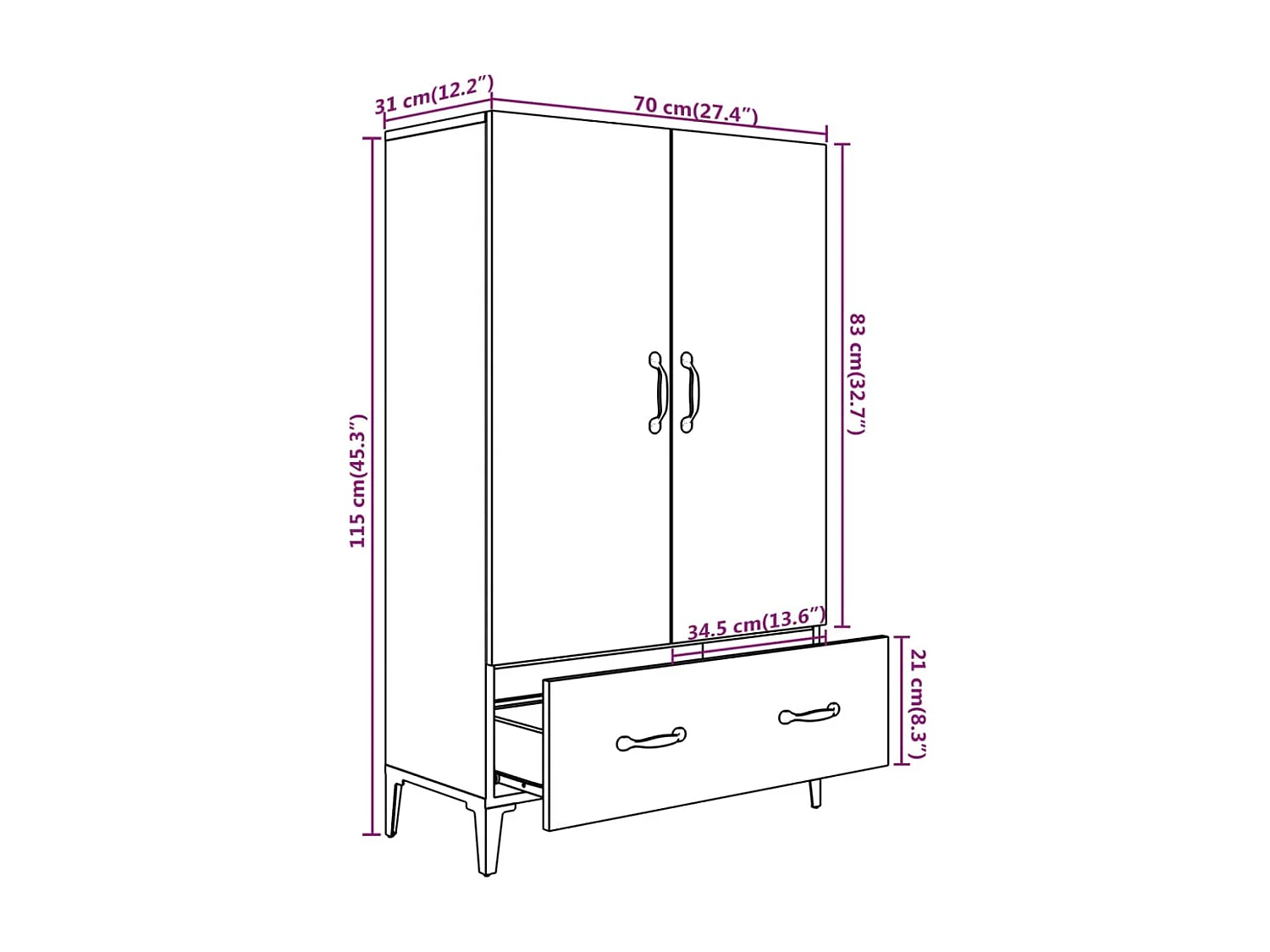 Buffet haut Chêne fumé 70x31x115 cm Bois d'ingénierie