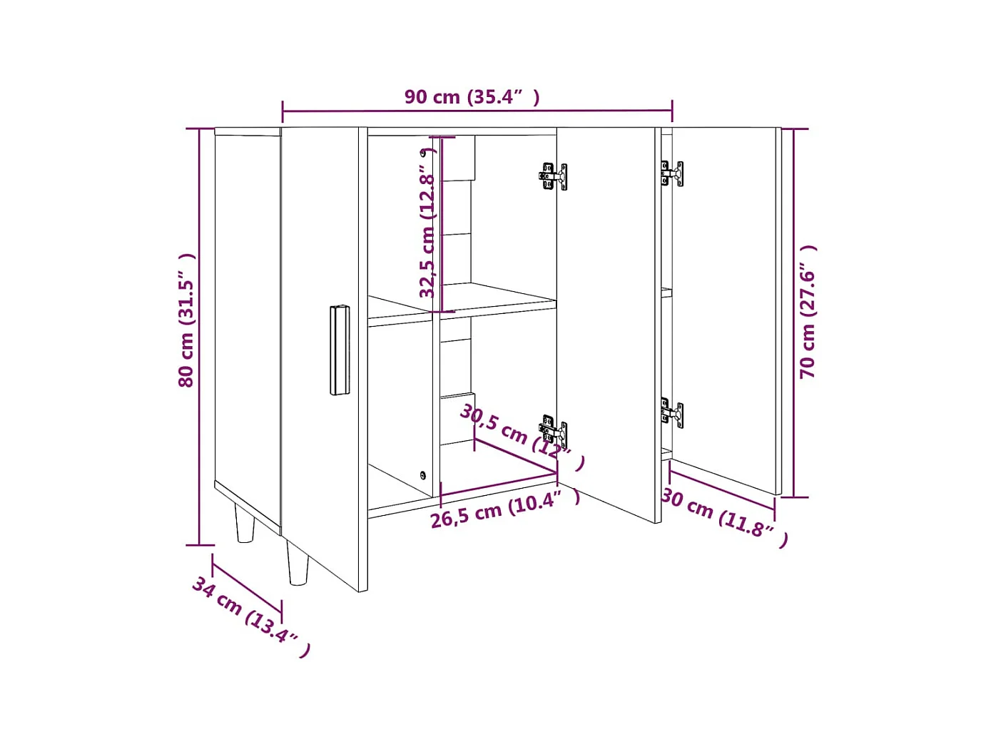 Sideboard Räuchereiche 90x34x80 cm Holzwerkstoff