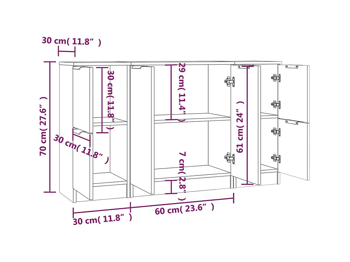 Buffets 3 pcs Chêne marron Bois d'ingénierie