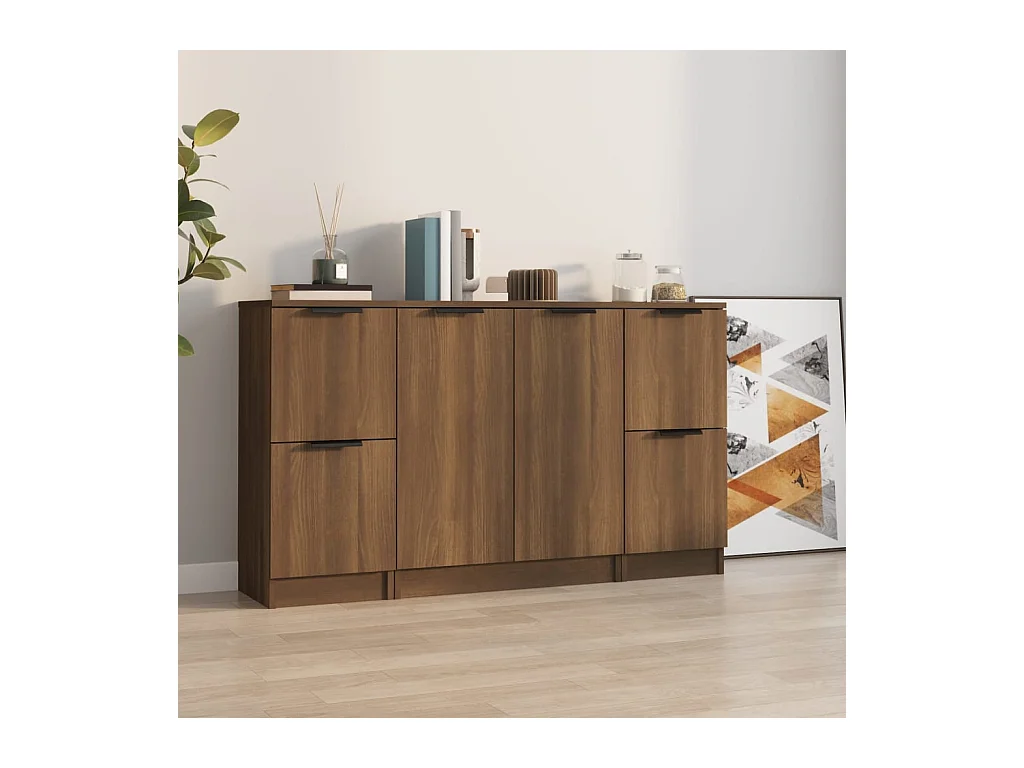 Credenze 3 pz Rovere Marrone in Legno Multistrato
