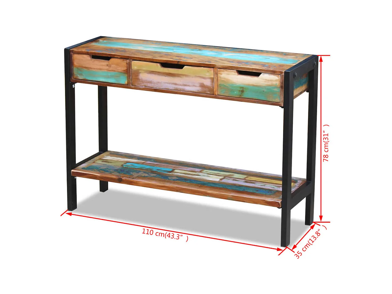 Buffet 3 tiroirs Bois de récupération massif