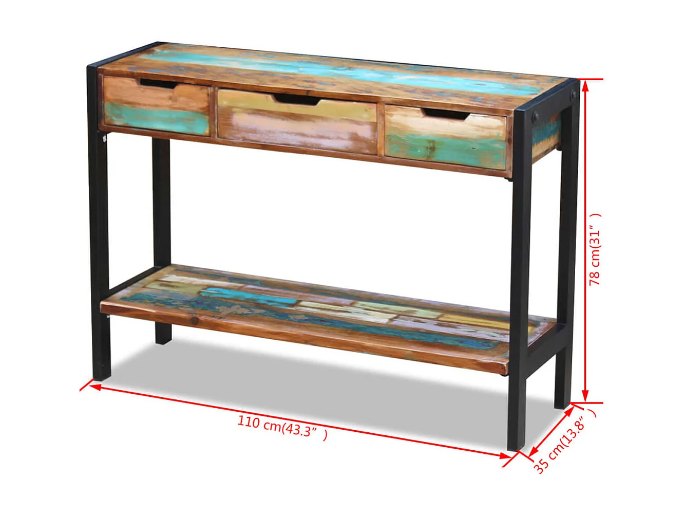 Buffet 3 tiroirs Bois de récupération massif