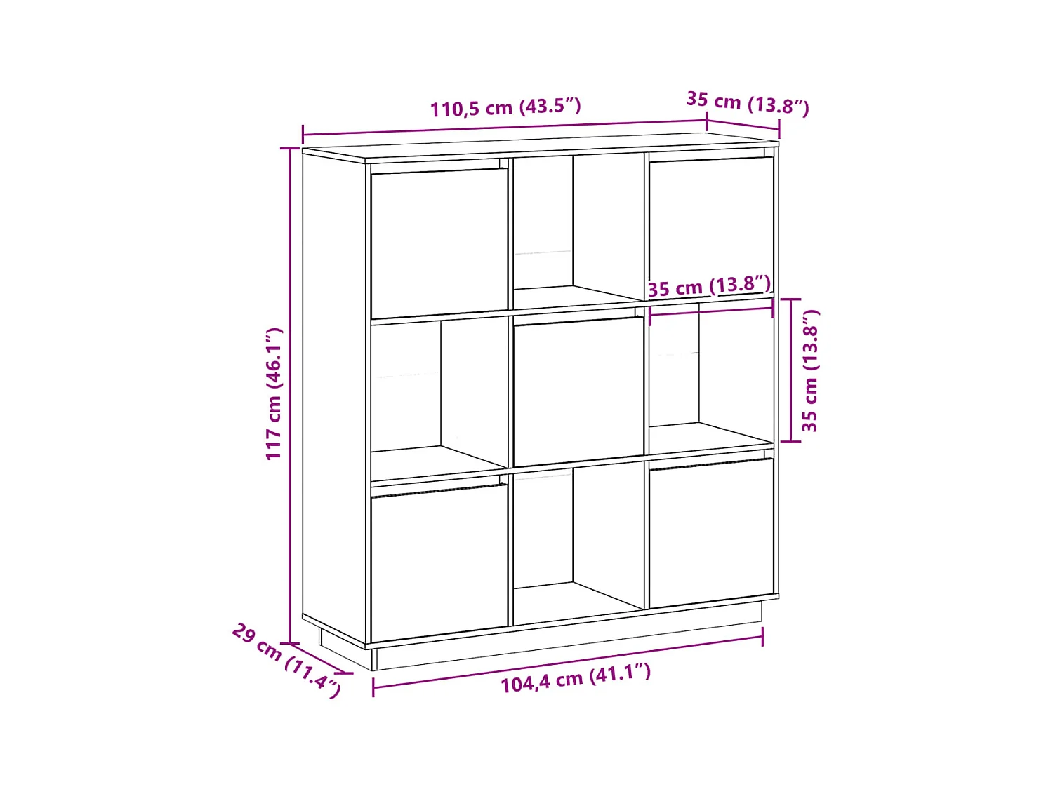 Highboard 110,5x35x117 cm Massivholz Kiefer