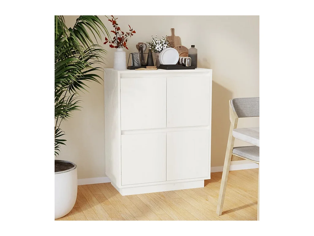 Buffet Blanc 60x34x75 cm Bois massif de pin