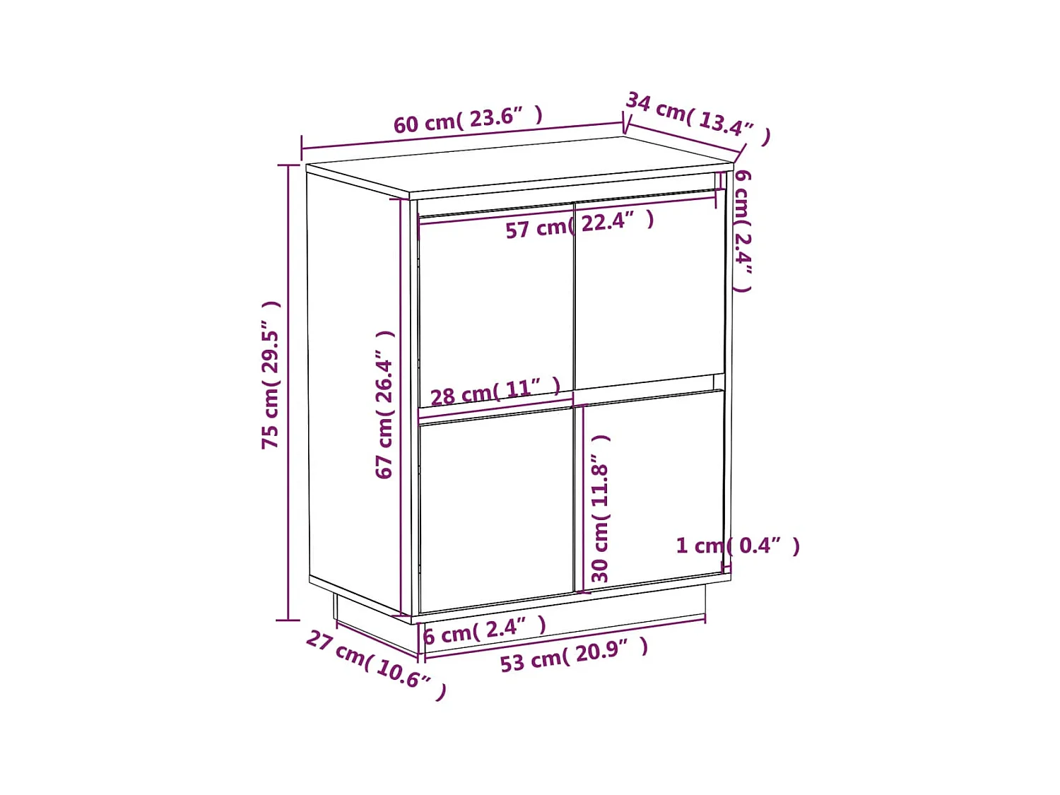 Buffet Blanc 60x34x75 cm Bois massif de pin