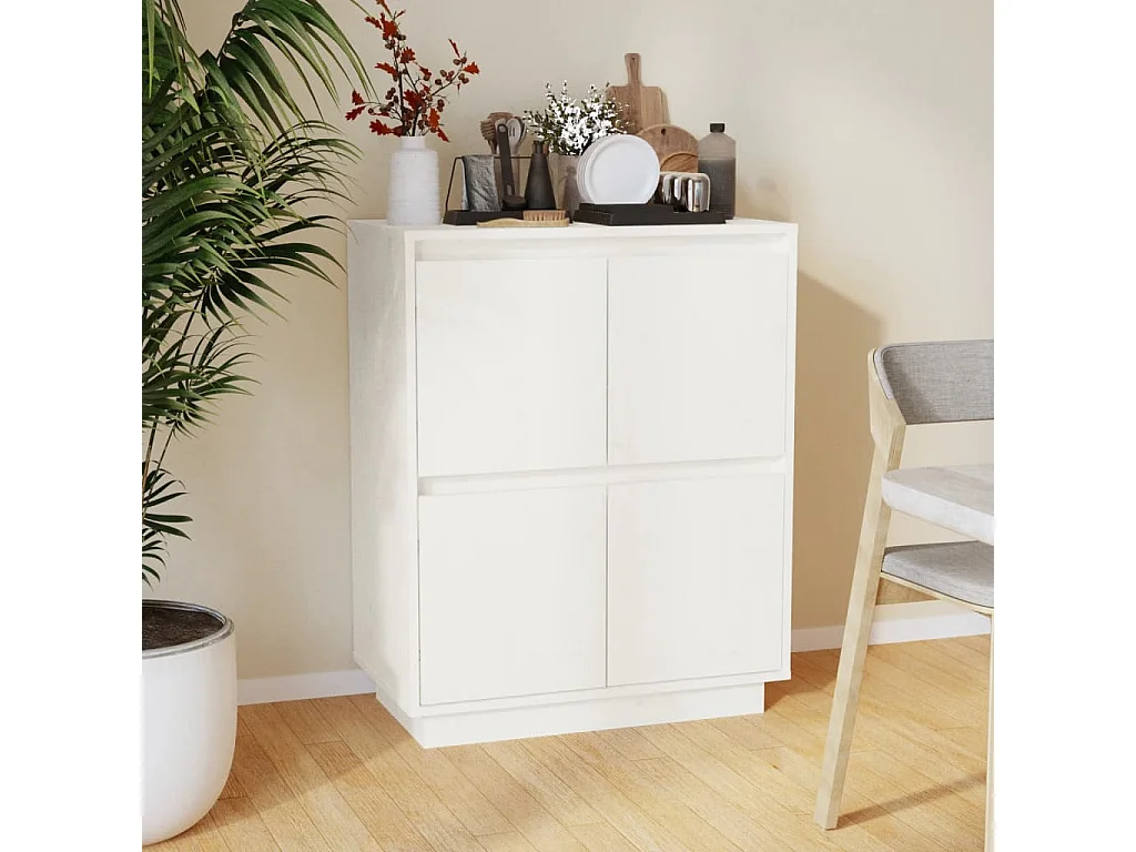 Credenza Bianca 60x34x75 cm in Legno Massello di Pino