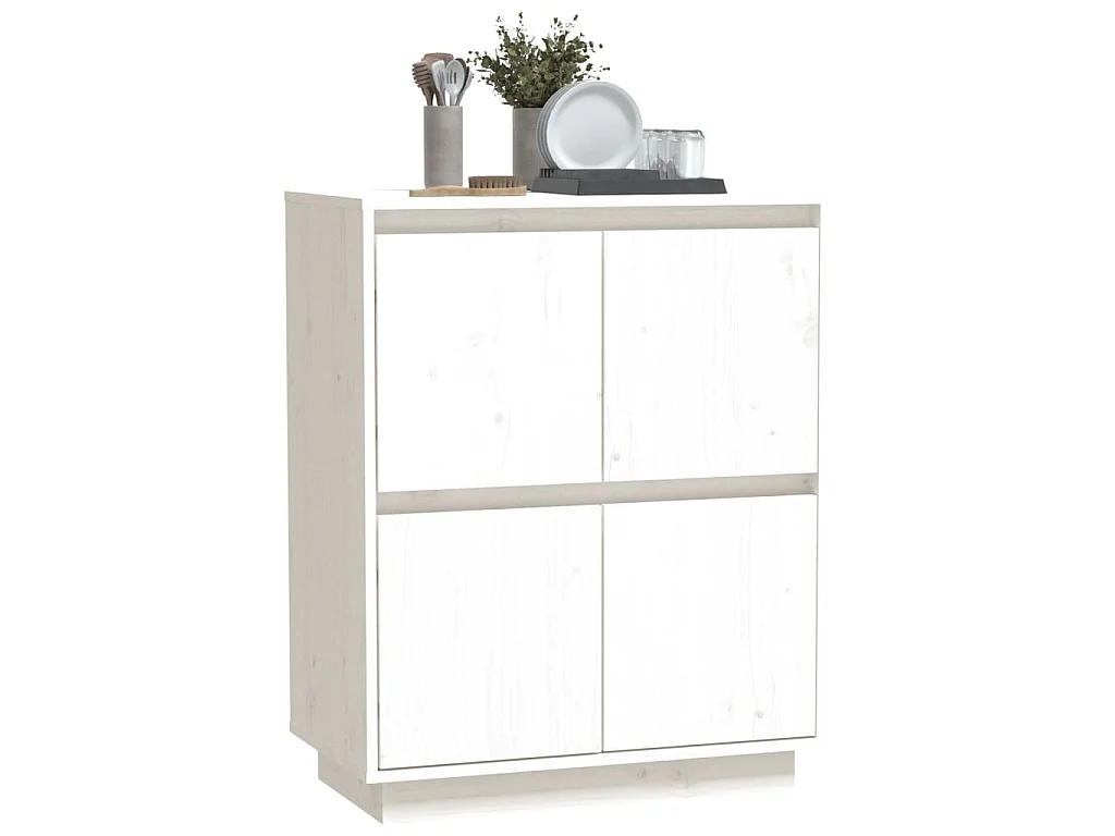 Credenza Bianca 60x34x75 cm in Legno Massello di Pino